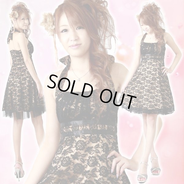 画像2: パニエ入り♪ブラック花レースのサテンワンピース (2)