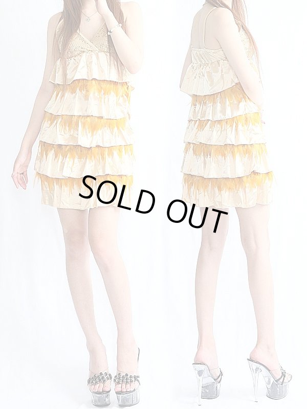 画像3: スパンコールアクセント☆羽根デザインティアードワンピース (3)