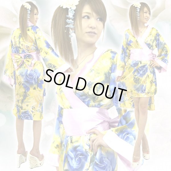 画像2: BlueRose柄*フロントバック丈違い花魁着物ドレス (2)