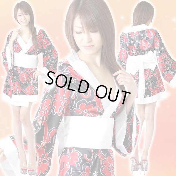 画像2: デカリボン個性派和柄ミニ花魁着物ドレス (2)