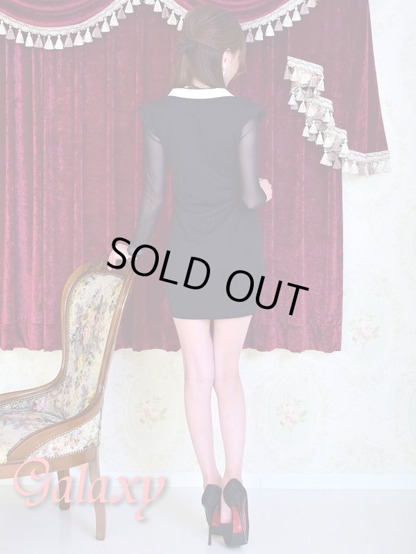 画像3: 胸元クロス袖シースルーバイカラータイトミニワンピ (3)