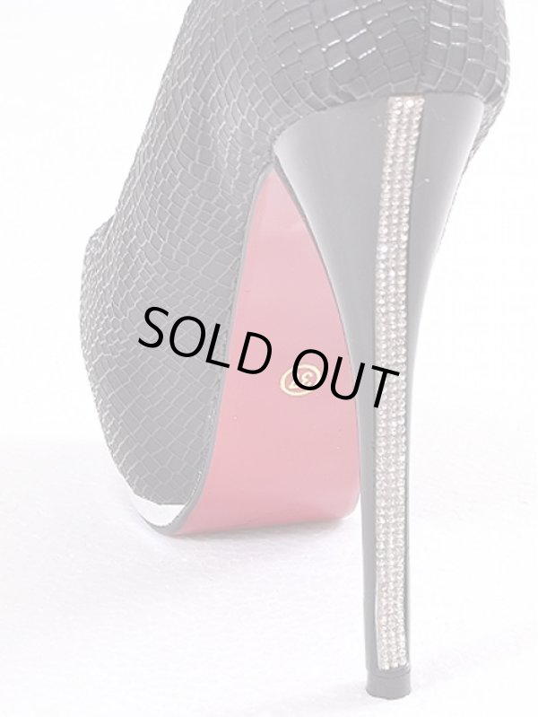 画像6: ラインストーン大人シンプル*クロコ型押しオープントゥキャバパンプス*2color (6)