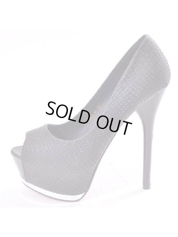 画像3: ラインストーン大人シンプル*クロコ型押しオープントゥキャバパンプス*2color (3)