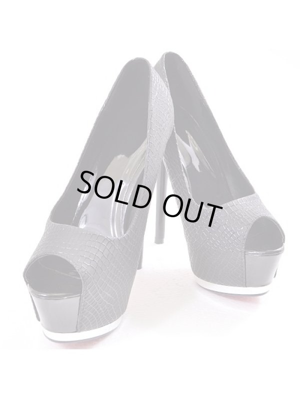 画像5: ラインストーン大人シンプル*クロコ型押しオープントゥキャバパンプス*2color (5)