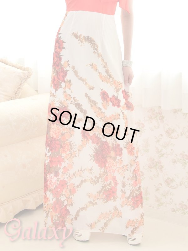 画像5: デカリボン付き花柄キャミフレアーシフォンロングドレス (5)