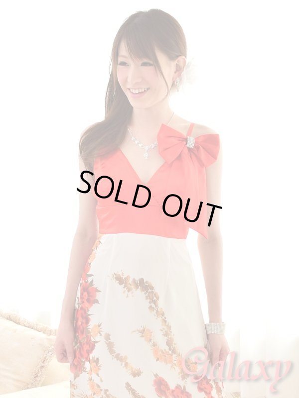 画像4: デカリボン付き花柄キャミフレアーシフォンロングドレス (4)