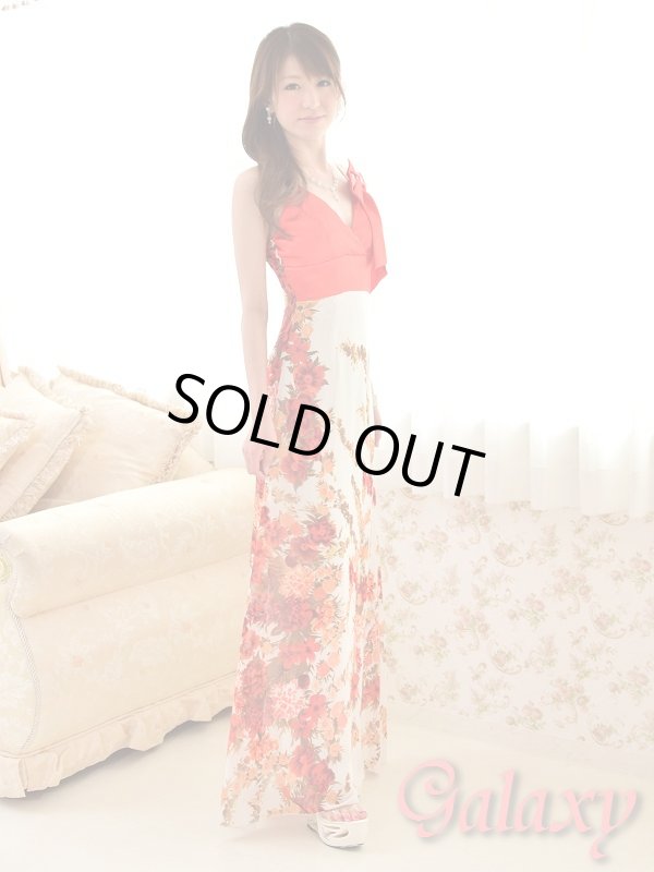 画像3: デカリボン付き花柄キャミフレアーシフォンロングドレス (3)