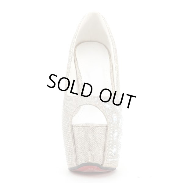 画像5: お花風ストーンラメ生地オープントゥパンプス (5)