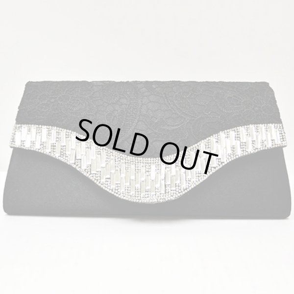 画像2: たっぷりストーンレース重ねサテンクラッチバッグ*4color (2)