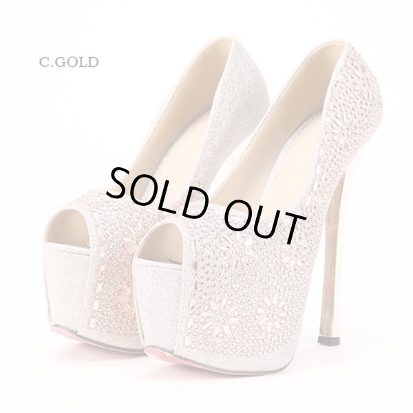 画像3: ラメ生地*キラキラストーンオープントゥパンプス*2color (3)