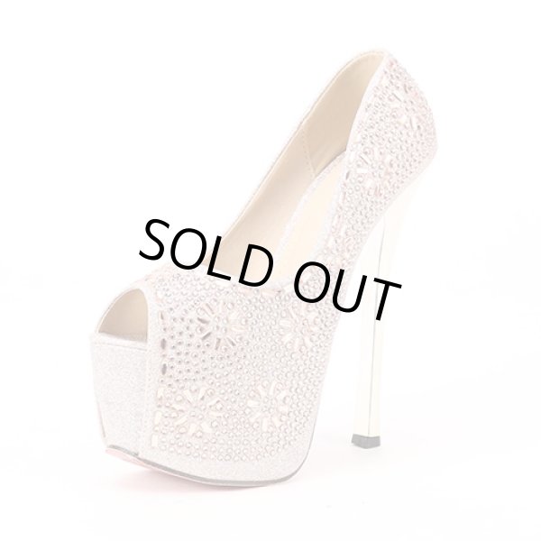 画像5: ラメ生地*キラキラストーンオープントゥパンプス*2color (5)