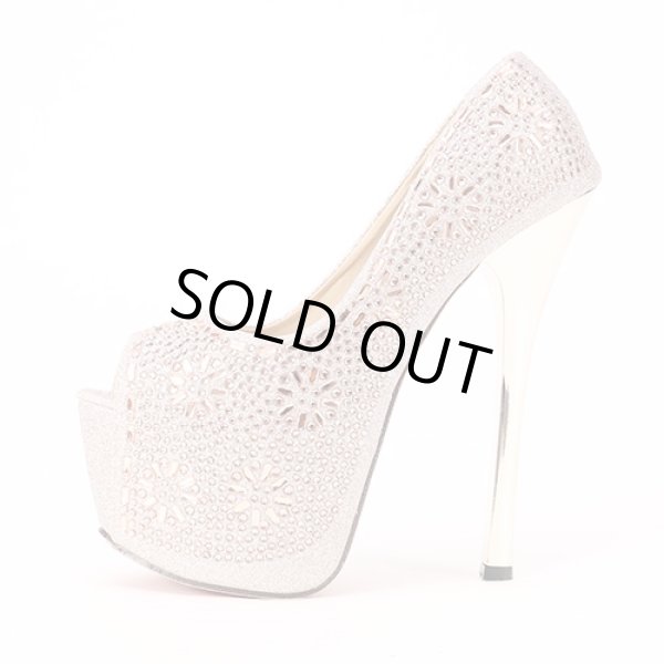 画像6: ラメ生地*キラキラストーンオープントゥパンプス*2color (6)