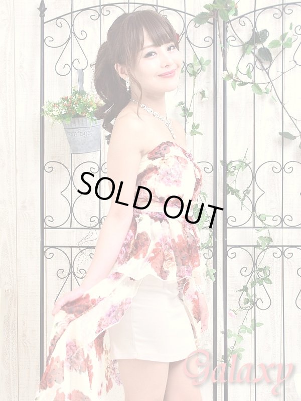 画像4: フラワー柄シフォン重ね*ぺプラムミニINドレス (4)