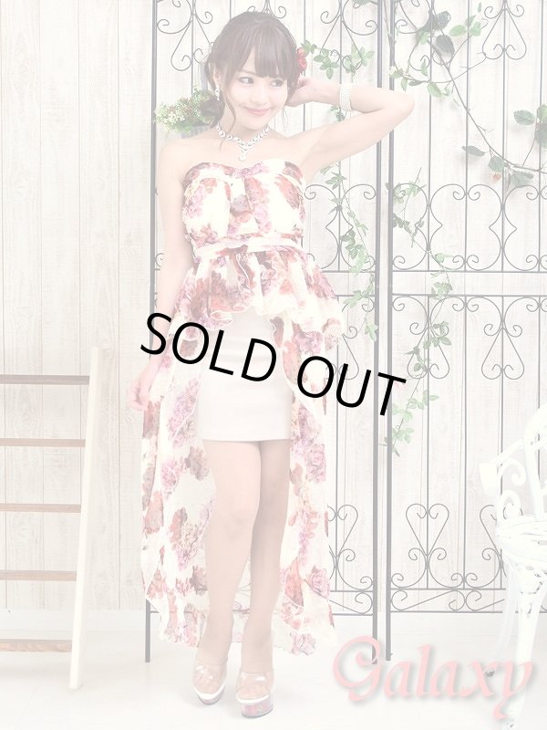 画像2: フラワー柄シフォン重ね*ぺプラムミニINドレス (2)