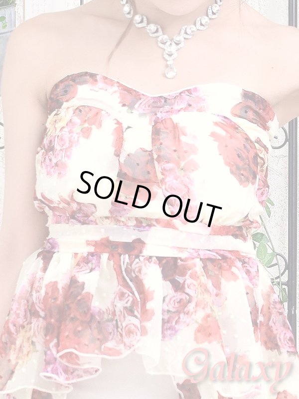 画像6: フラワー柄シフォン重ね*ぺプラムミニINドレス (6)