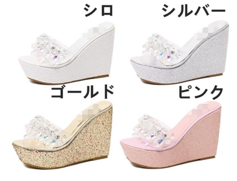 画像3: クリスタルビジュ付*ラメグリッターウェッジソールサンダル*4color