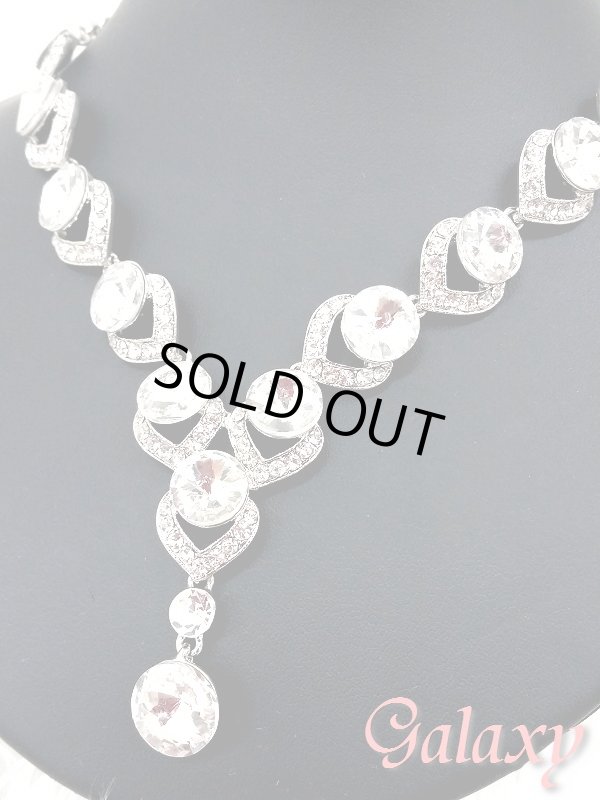 画像4: 丸ストーンキラキラアクセサリー2点セット【ネックレス・イヤリング】 (4)