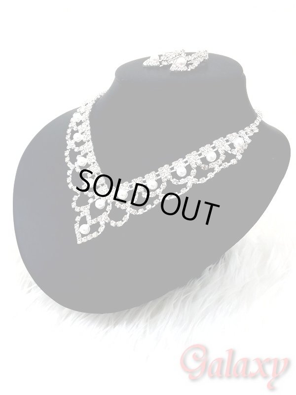 画像2: パール＆ストーンアクセサリー2点セット【ネックレス・イヤリング】 (2)