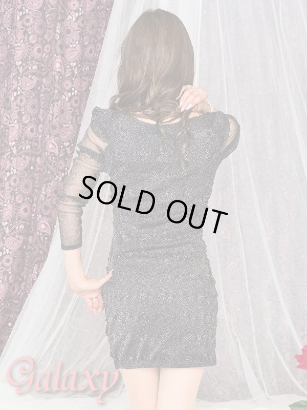 画像7: フロントジップデザイン*銀ラメ入り長袖シースルー切り替えミニワンピ (7)