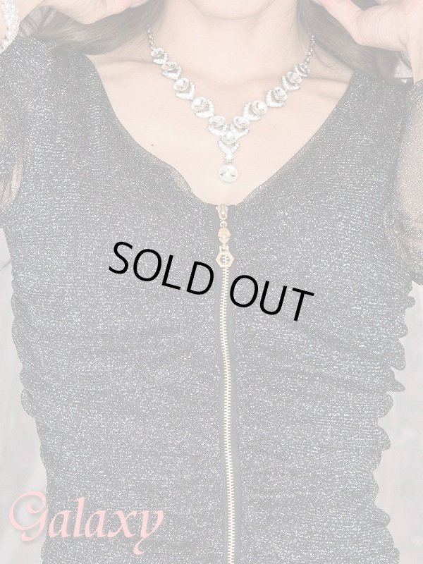 画像8: フロントジップデザイン*銀ラメ入り長袖シースルー切り替えミニワンピ (8)