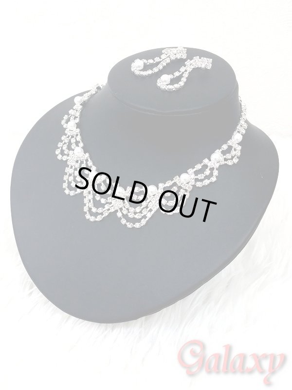 画像2: パール＆ラインストーンセットアクササリー2点セット【ネックレス・ピアスorイヤリング】 (2)