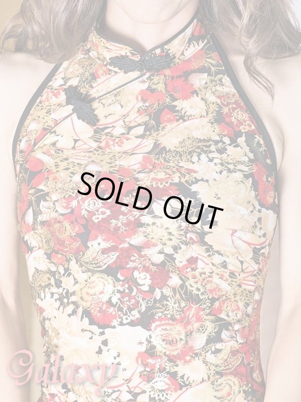 画像6: ゴールドラメ入りストレッチ和柄ミニチャイナドレス (6)