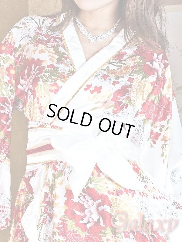 画像4: デカリボン帯*ゴールドパイピング和柄サテン着物ドレス*3color (4)