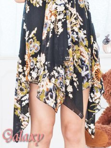 画像20: GOLDラメトリミング*和風花柄ランダムカットミニドレス*4color*M/L (20)