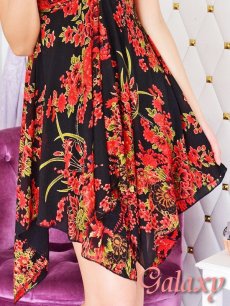 画像25: GOLDラメトリミング*和風花柄ランダムカットミニドレス*4color*M/L (25)