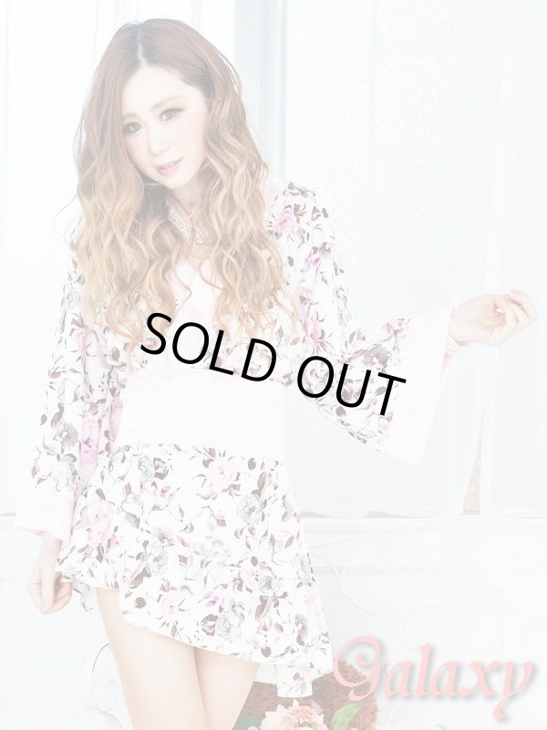 画像5: フロント斜めフリル裾*花柄サテン花魁着物ミニドレス (5)