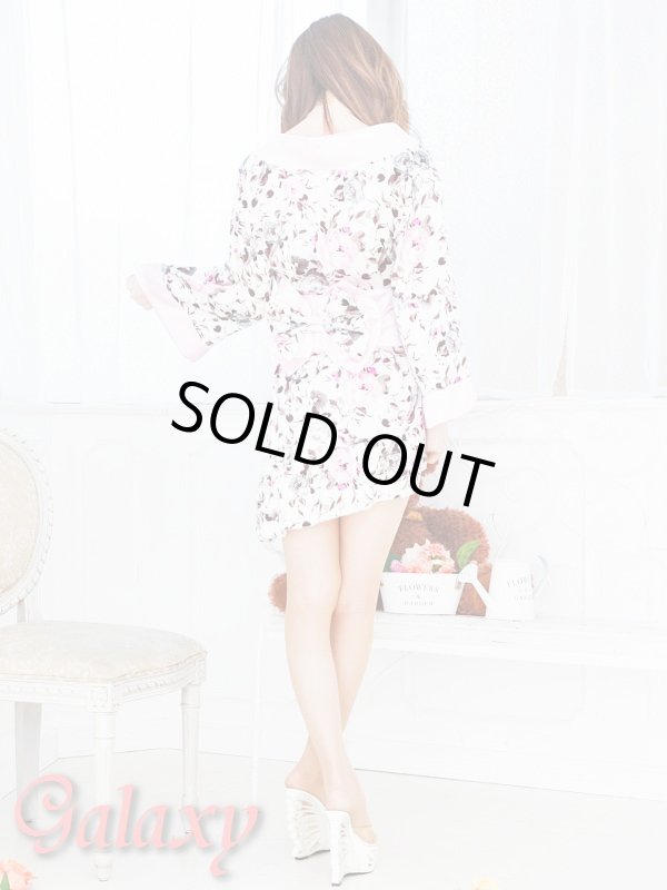 画像4: フロント斜めフリル裾*花柄サテン花魁着物ミニドレス (4)