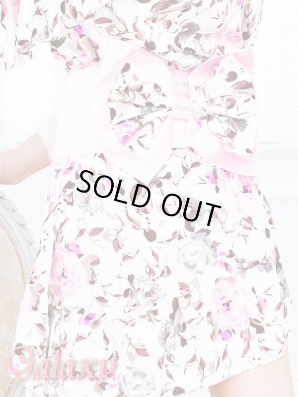 画像9: フロント斜めフリル裾*花柄サテン花魁着物ミニドレス (9)