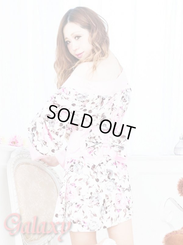 画像8: フロント斜めフリル裾*花柄サテン花魁着物ミニドレス (8)