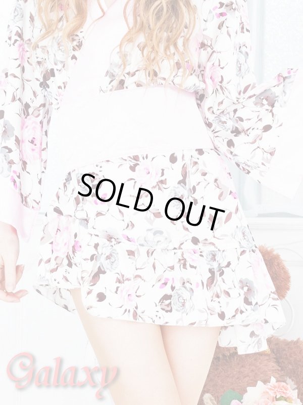 画像7: フロント斜めフリル裾*花柄サテン花魁着物ミニドレス (7)