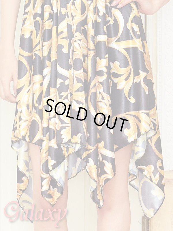 画像12: クリスタルストーン付サークルバックル*ヨーロピアンリーフー柄ランダムカットミニドレス*2color*M/L (12)