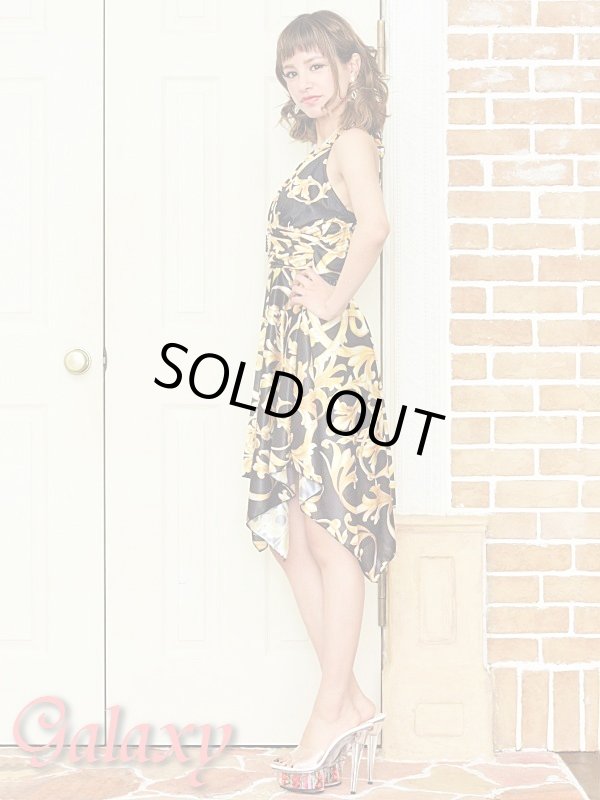 画像9: クリスタルストーン付サークルバックル*ヨーロピアンリーフー柄ランダムカットミニドレス*2color*M/L (9)