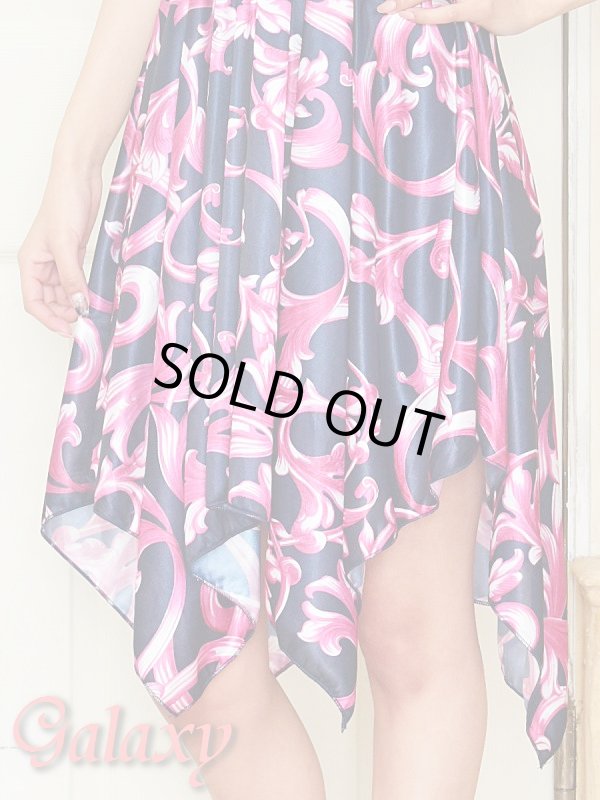 画像6: クリスタルストーン付サークルバックル*ヨーロピアンリーフー柄ランダムカットミニドレス*2color*M/L (6)