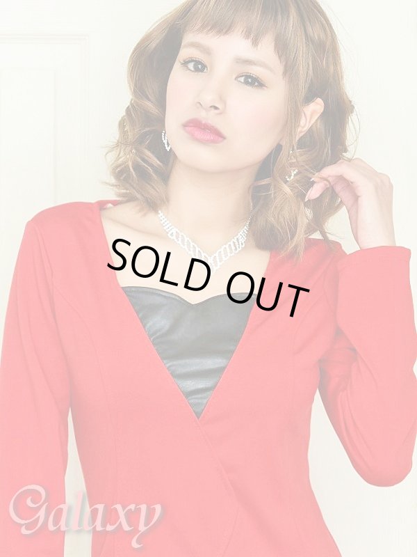 画像5: 胸元ハート型カット*合皮切替デザインミニキャバワンピース (5)