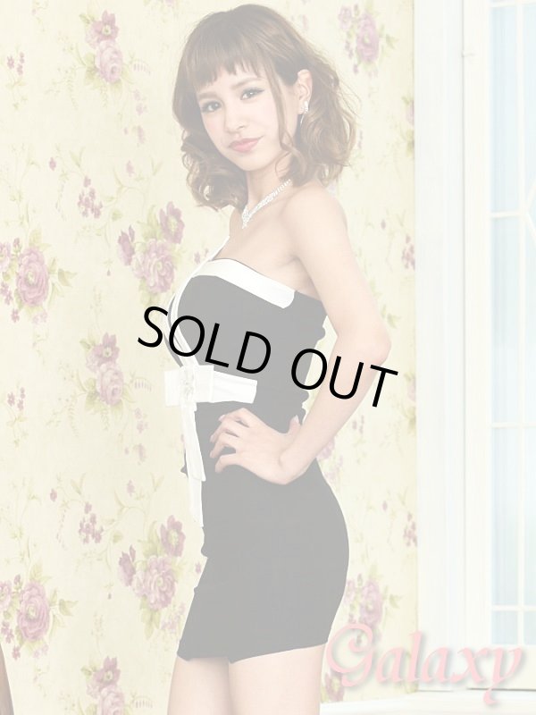 画像3: バイカラー配色切替*フラワーモチーフビジュ飾りストレッチミニドレス (3)