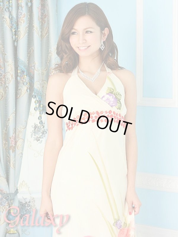 画像7: 上品シフォン胸下カラービジュー装飾花柄ロングドレス*2color (7)