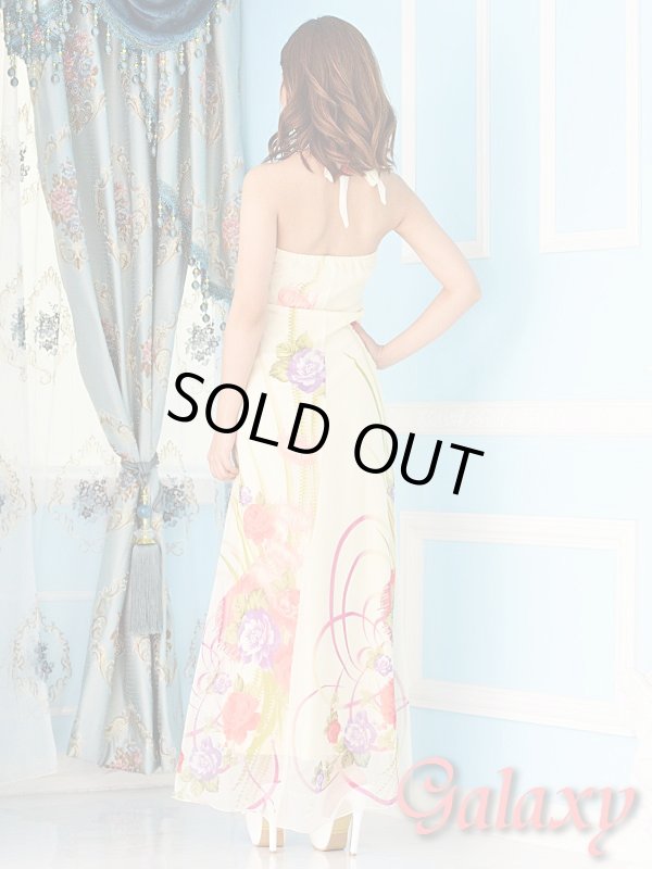 画像10: 上品シフォン胸下カラービジュー装飾花柄ロングドレス*2color (10)