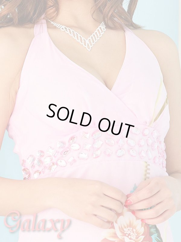 画像6: 上品シフォン胸下カラービジュー装飾花柄ロングドレス*2color (6)