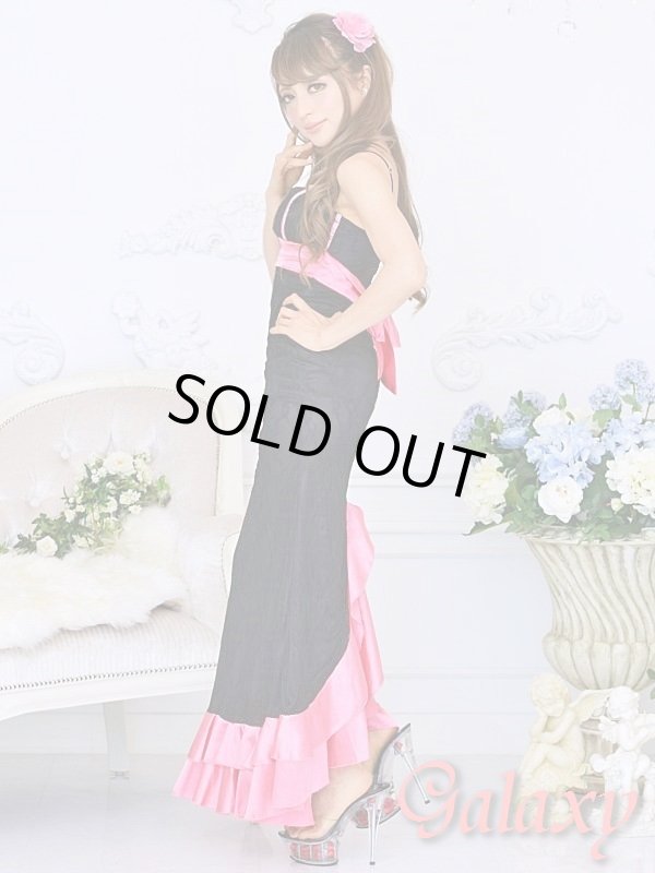 画像2: レースとサテンリボン切り替えロングドレス (2)