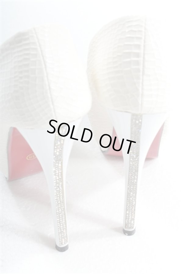 画像8: ラインストーン大人シンプル*クロコ型押しオープントゥキャバパンプス*2color (8)