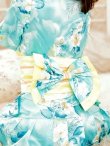 画像6: 浴衣イベント・花魁コスプレに♪【４点SET】ライトブルー×イエロー花柄サテン着物ドレス♪ (6)