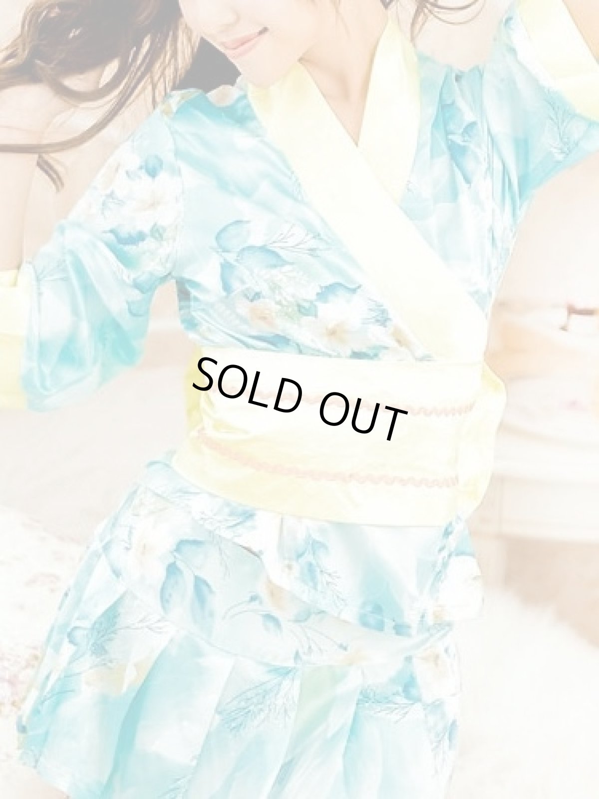 画像5: 浴衣イベント・花魁コスプレに♪【４点SET】ライトブルー×イエロー花柄サテン着物ドレス♪ (5)