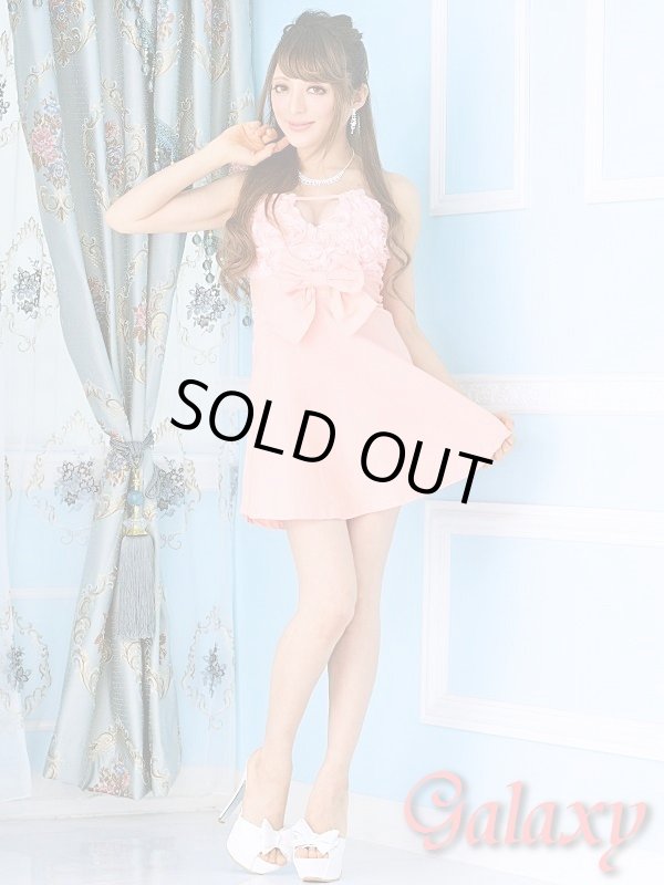 画像2: CUTEでかリボン付*胸元お花モチーフ*悩殺谷間シースルーミニドレス (2)