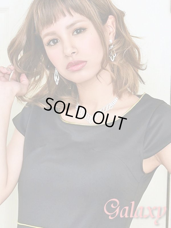 画像5: ゴールドパイピング*袖付きぺプラムストレッチミニワンピ (5)