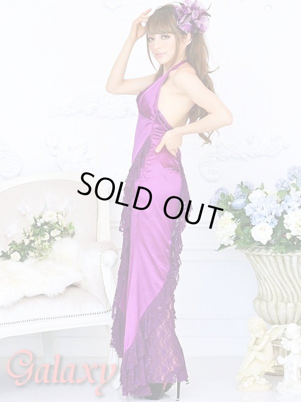 画像3: 豪華カスケード*胸元レースフリル＆バックレースデザイン*サテンロングドレス (3)