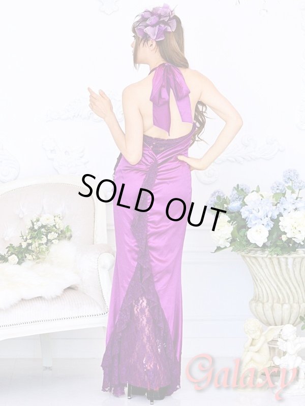 画像4: 豪華カスケード*胸元レースフリル＆バックレースデザイン*サテンロングドレス (4)